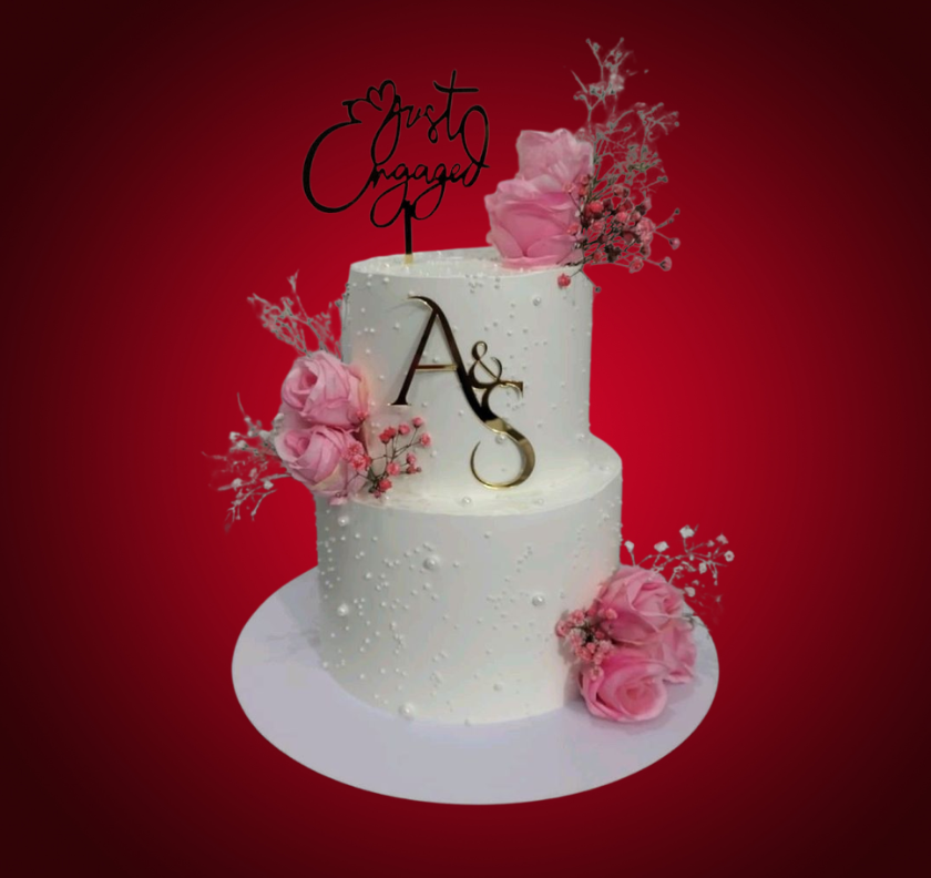 Luxury Two-Tier Floral Engagement Cake